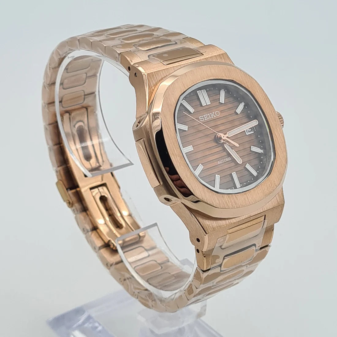 SEIKO MOD | NAUTILUS DATE | ROSE GOLD | BROWN INDEX DIAL