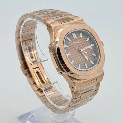 SEIKO MOD | NAUTILUS DATE | ROSE GOLD | BROWN INDEX DIAL