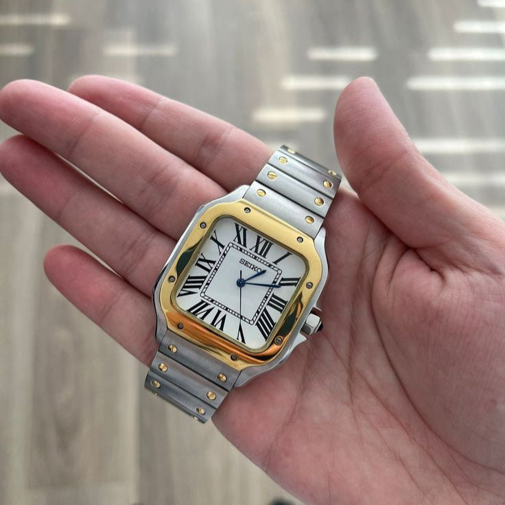 SEIKO MOD |SANTOS |GOLDEN TWO TONE | WHITE ROMAN DIAL