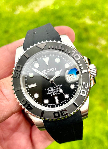 SEIKO MOD | YATCH MASTER| BLACK SILVER | BLACK DIAL