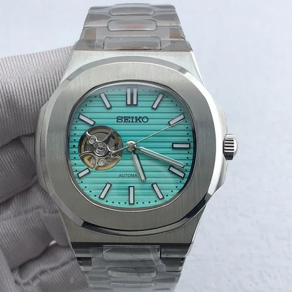SEIKO MOD | NAUTILUS | SILVER | TIFFANY BLUE OPEN HEART INDEX DIAL