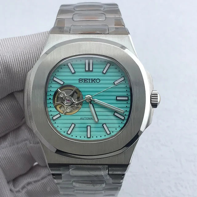 SEIKO MOD | NAUTILUS | SILVER | TIFFANY BLUE OPEN HEART INDEX DIAL