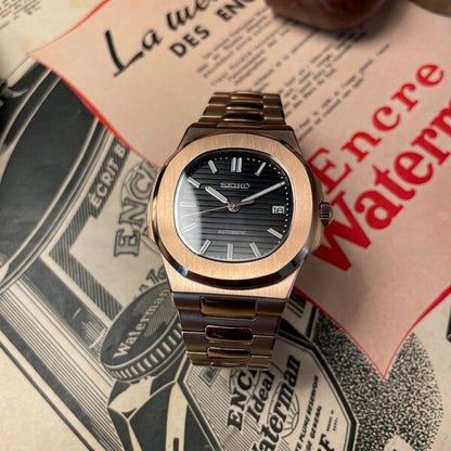 SEIKO MOD | NAUTILUS DATE | ROSE GOLD | DEEP BLACK INDEX DIAL