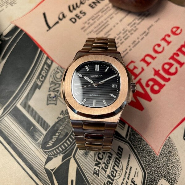 SEIKO MOD | NAUTILUS DATE | ROSE GOLD | DEEP BLACK INDEX DIAL