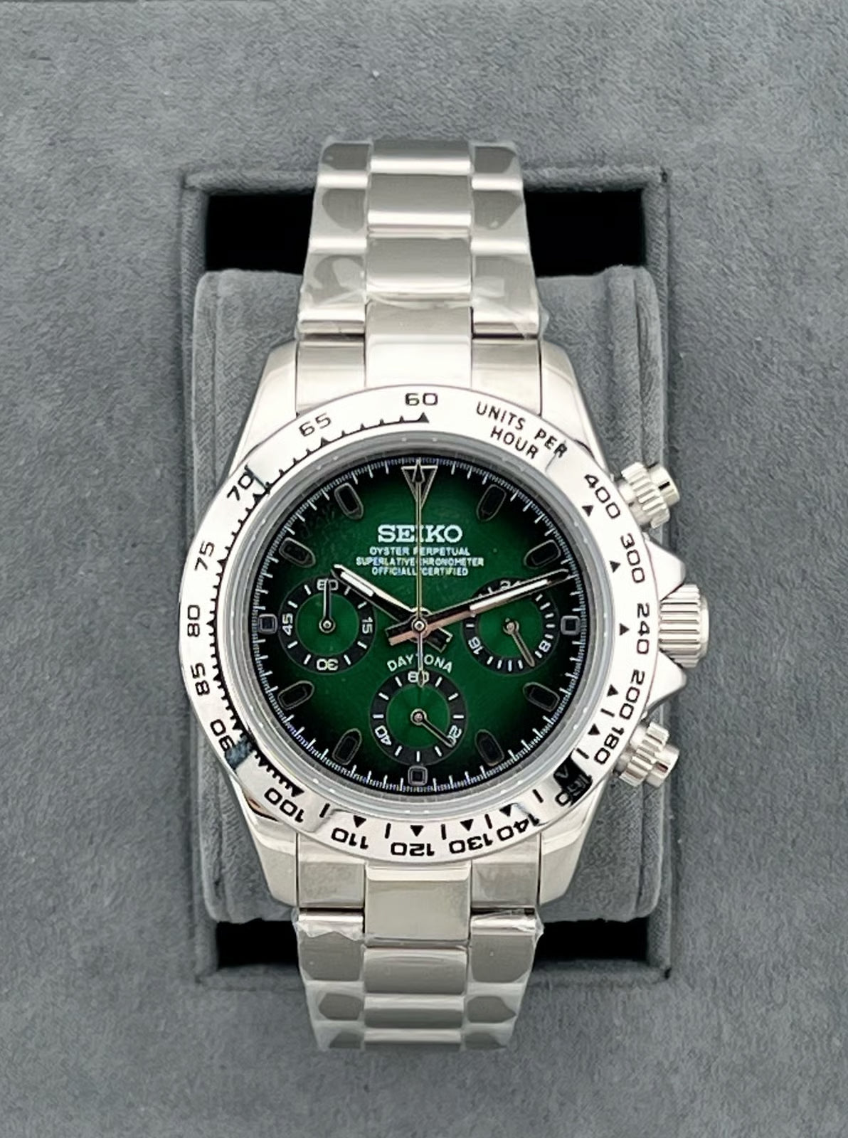 SEIKO MOD | DAYTONA | SILVER | FOREST GREEN INDEX DIAL