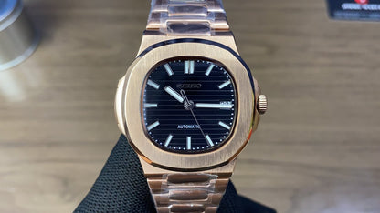 SEIKO MOD | NAUTILUS DATE | ROSE GOLD | DEEP BLACK INDEX DIAL