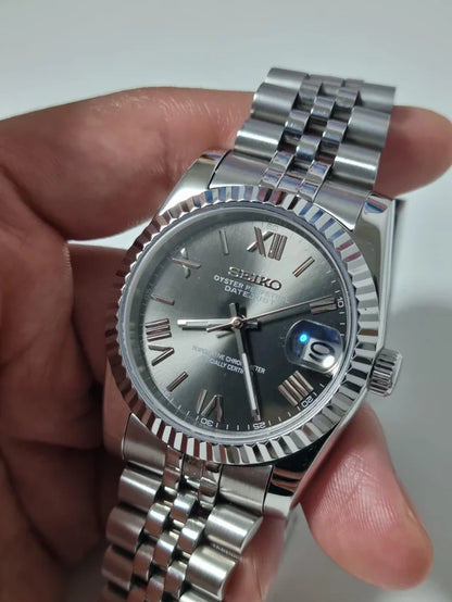 SEIKO MOD | DATE JUST | SILVER | CHARCOL GREY ROMAN DIAL