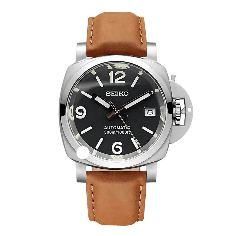 SEIKO MOD | PANARAI DATE | CAMEL BROWN | BLACK INDEX DIAL