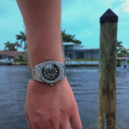 SEIKO MOD | ROYAL OKA | SILVER | BLACK SKELETON DIAL