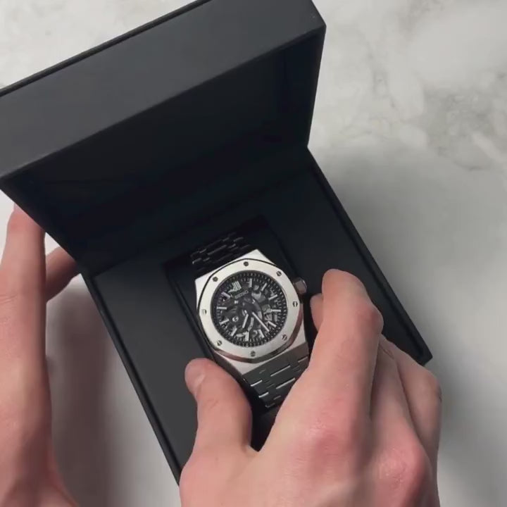 SEIKO MOD | ROYAL OKA | SILVER | BLACK SKELETON DIAL