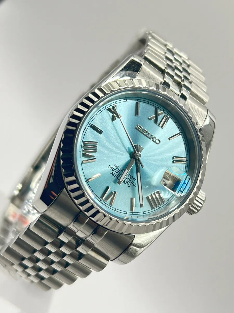 SEIKO MOD | DATE JUST | SILVER | ICE BLUE ROMAN DIAL