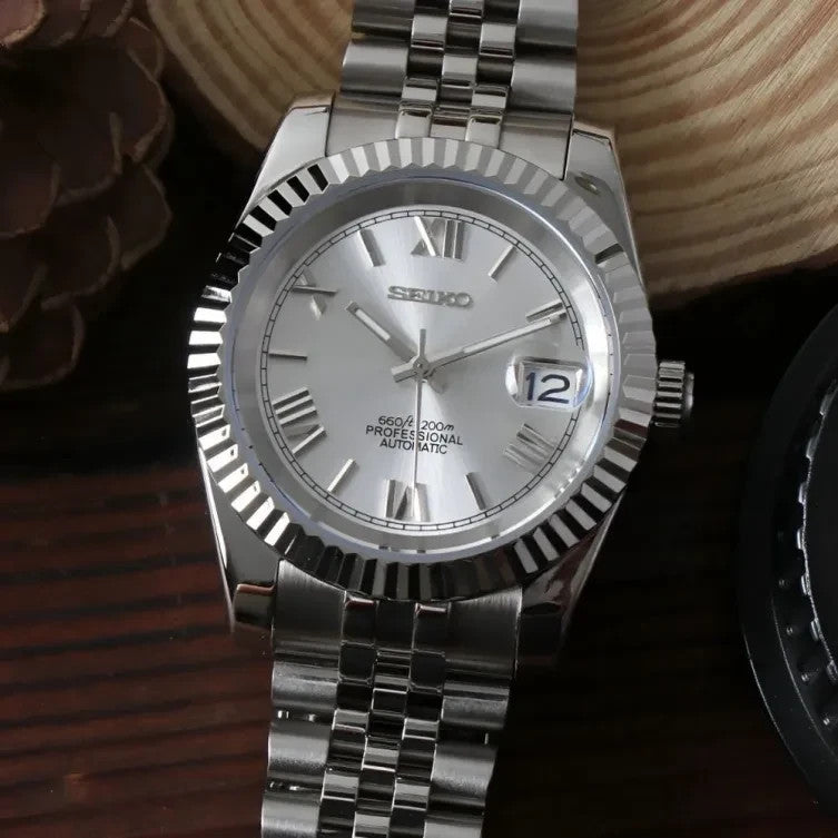 SEIKO MOD | DATE JUST | SILVER | WHITE ROMAN DIAL