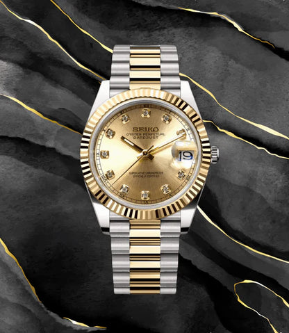 SEIKO MOD | DATE JUST | TWO TONE YELLOW | YELLOW GOLD STONE DIAL