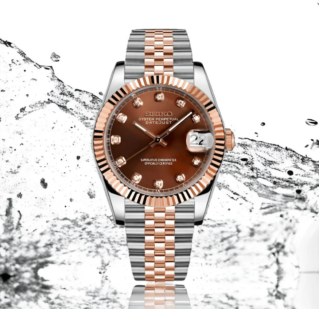 SEIKO MOD | DATE JUST | TWO TONE ROSE GOLD | CHOCOLATE DIOMAND DIAL