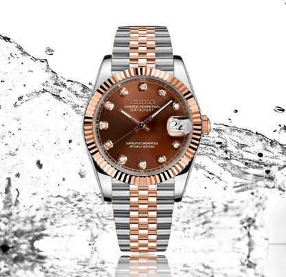 SEIKO MOD | DATE JUST | TWO TONE ROSE GOLD | CHOCOLATE DIOMAND DIAL