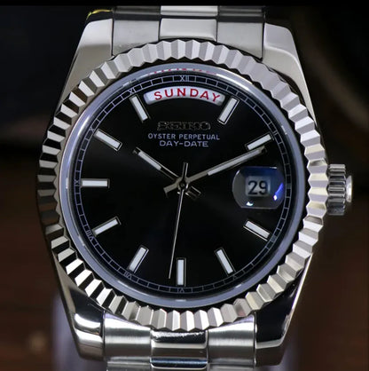 SEIKO MOD | DAY DATE | SILVER | BLACK INDEX DIAL