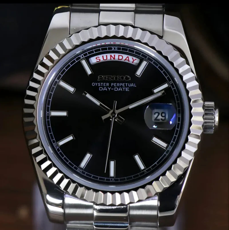 SEIKO MOD | DAY DATE | SILVER | BLACK INDEX DIAL