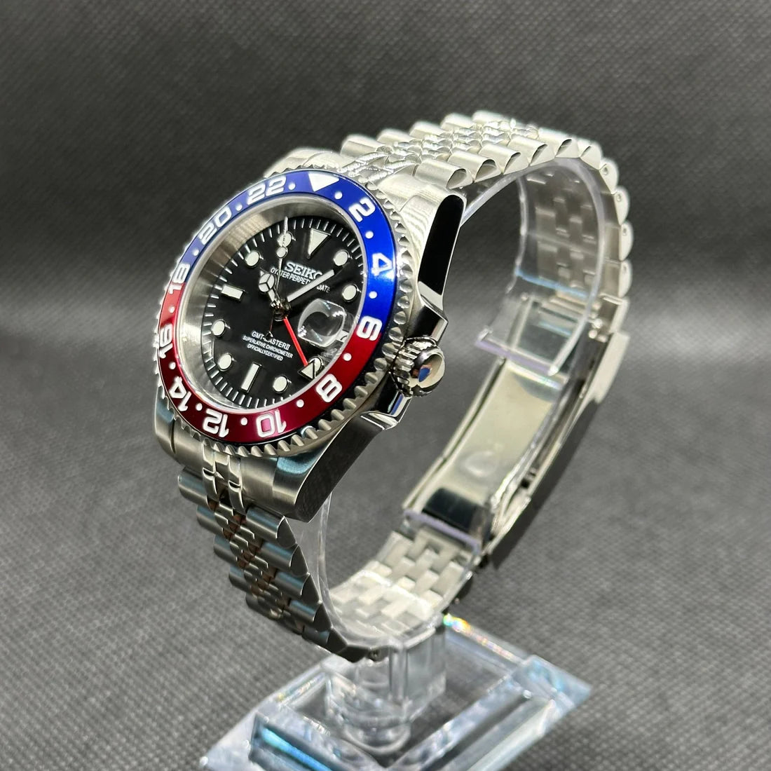 SEIKO MOD | PEPSI GMT MASTER II | SILVER | BLACK DIAL