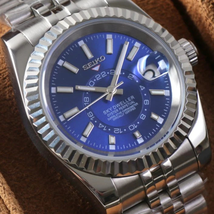 SEIKO MOD | SKY DWELLER DATE | SILVER | BLUE INDEX DIAL