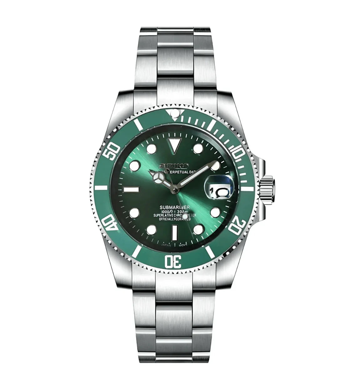 SEIKO MOD | SUBMARINER HULK | SILVER | GREEN DIAL