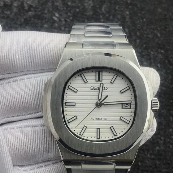 SEIKO MOD | NAUTILUS DATE | SILVER | WHITE INDEX DIAL