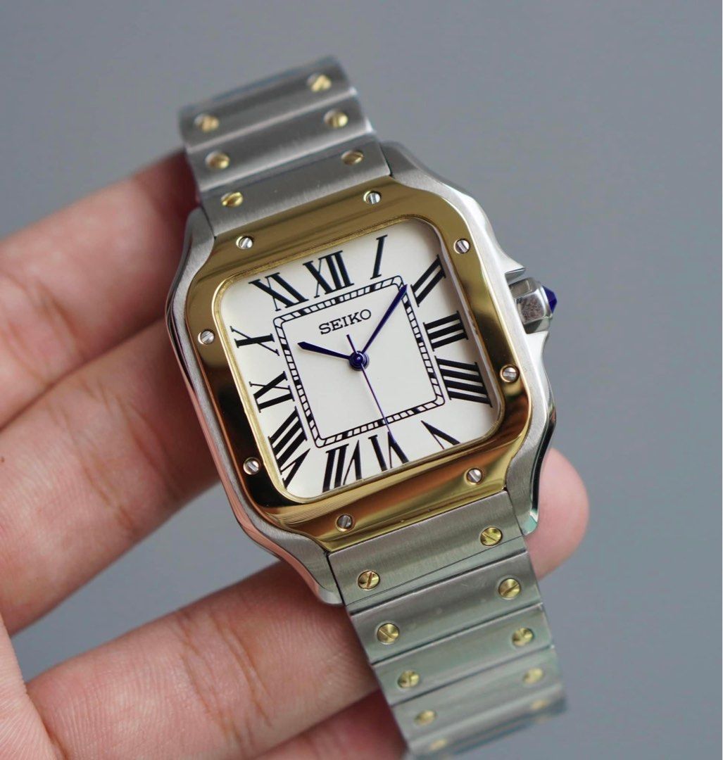 SEIKO MOD |SANTOS |GOLDEN TWO TONE | WHITE ROMAN DIAL