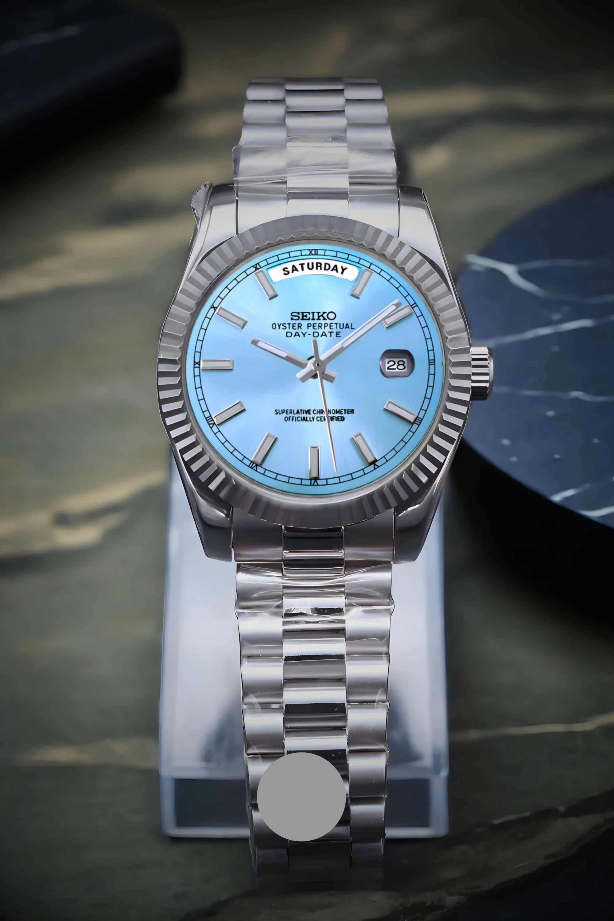 SEIKO MOD | DAY DATE| SILVER | ICE BLUE INDEX DIAL