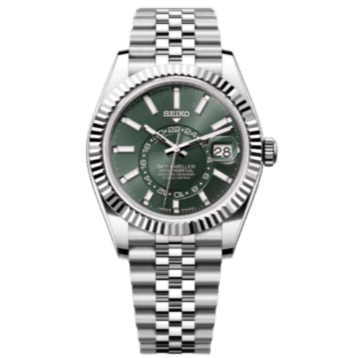 SEIKO MOD | SKY DWELLER DATE | SILVER | OLIVE GREEN INDEX DIAL