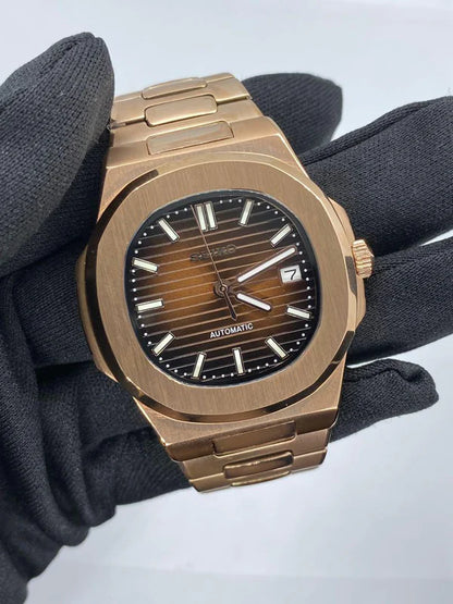 SEIKO MOD | NAUTILUS DATE | ROSE GOLD | BROWN INDEX DIAL